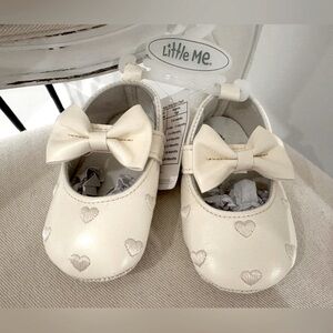 🎀 Baby 9~12 Mth Ivory~Cream Embroidered Heart with Bow dressy Shoes NWT